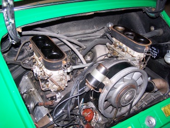 Engine of Green MG TC after carburettor servicing